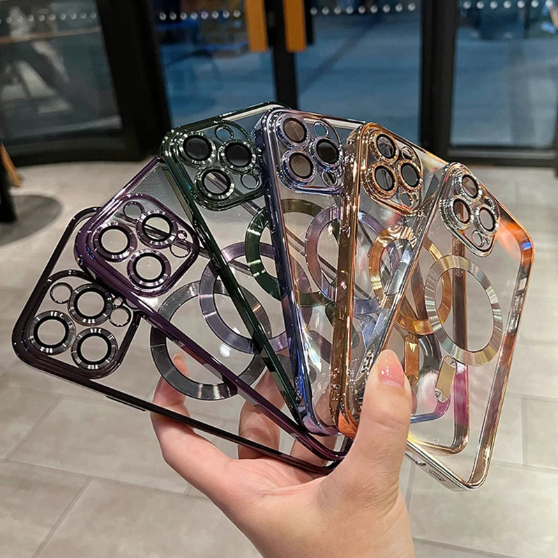 IPhone 11 12 13 14 15 16 Pro Max Plus Luxury Magnetic Plating Clear Case For Magsafe Wireless Charging Shockproof Silicone Cover