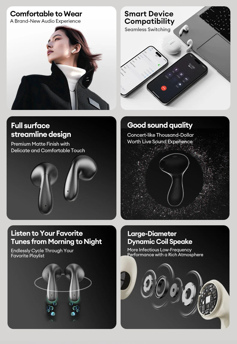 Lenovo Earphones Wireless Bluetooth Business Headset Noise Reduction Sport Earbuds Low Latency Gaming Headphones Long Endurance
