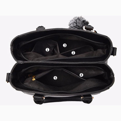 Chic Navy Blue Handbag with Detachable Shoulder Strap and Pom-Pom Charm Bags Women Leather Handbags Bags for Women.