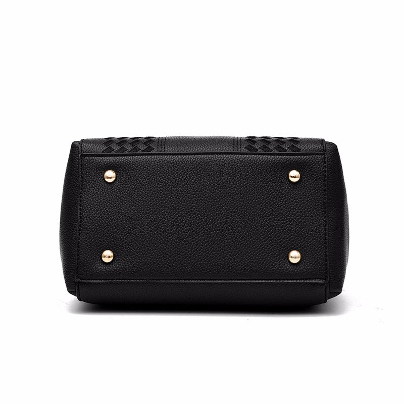 Chic Navy Blue Handbag with Detachable Shoulder Strap and Pom-Pom Charm Bags Women Leather Handbags Bags for Women.