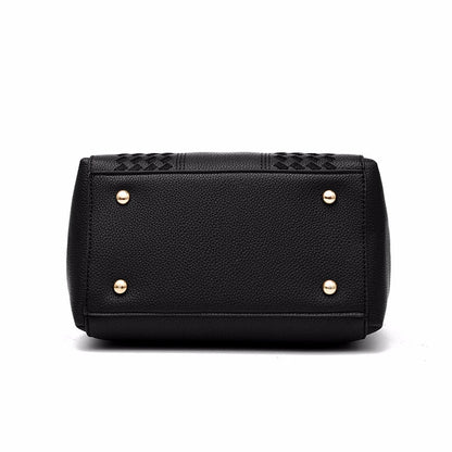 Chic Navy Blue Handbag with Detachable Shoulder Strap and Pom-Pom Charm Bags Women Leather Handbags Bags for Women.