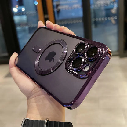 IPhone 11 12 13 14 15 16 Pro Max Plus Luxury Magnetic Plating Clear Case For Magsafe Wireless Charging Shockproof Silicone Cover