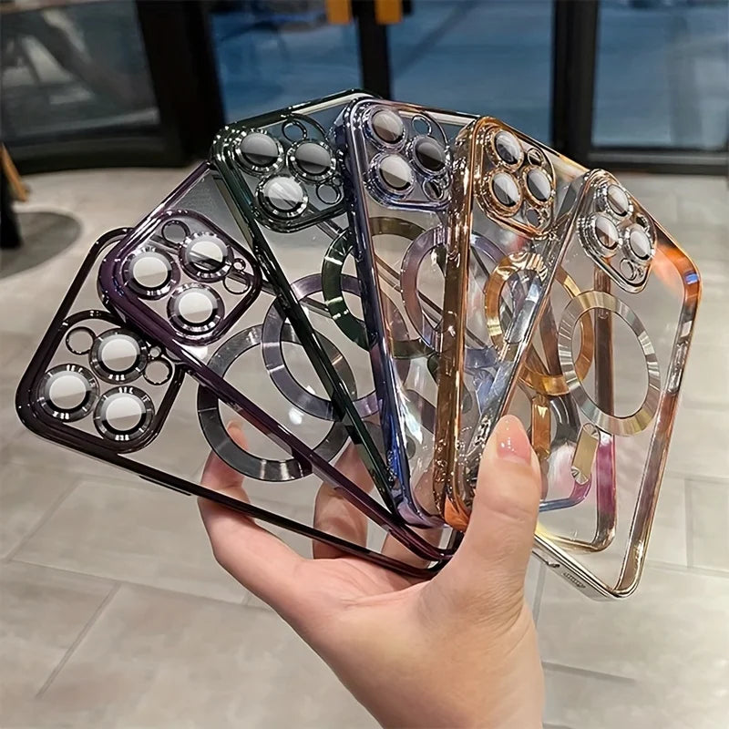 IPhone 11 12 13 14 15 16 Pro Max Plus Luxury Magnetic Plating Clear Case For Magsafe Wireless Charging Shockproof Silicone Cover