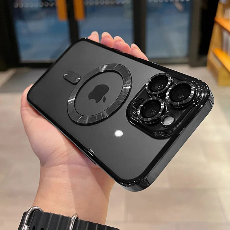 IPhone 11 12 13 14 15 16 Pro Max Plus Luxury Magnetic Plating Clear Case For Magsafe Wireless Charging Shockproof Silicone Cover