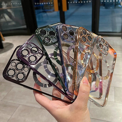 IPhone 11 12 13 14 15 16 Pro Max Plus Luxury Magnetic Plating Clear Case For Magsafe Wireless Charging Shockproof Silicone Cover