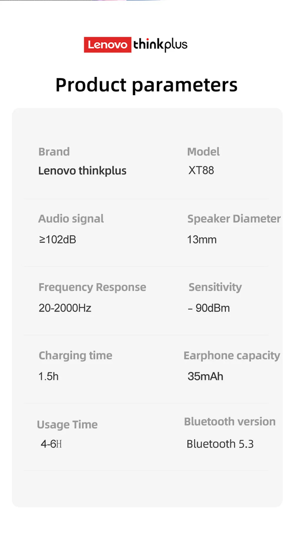 Original Lenovo XT88 TWS Wireless Earphones Bluetooth 5.3 Dual MIC Stereo Noise Reduction Bass HIFI Touch Control Earbuds